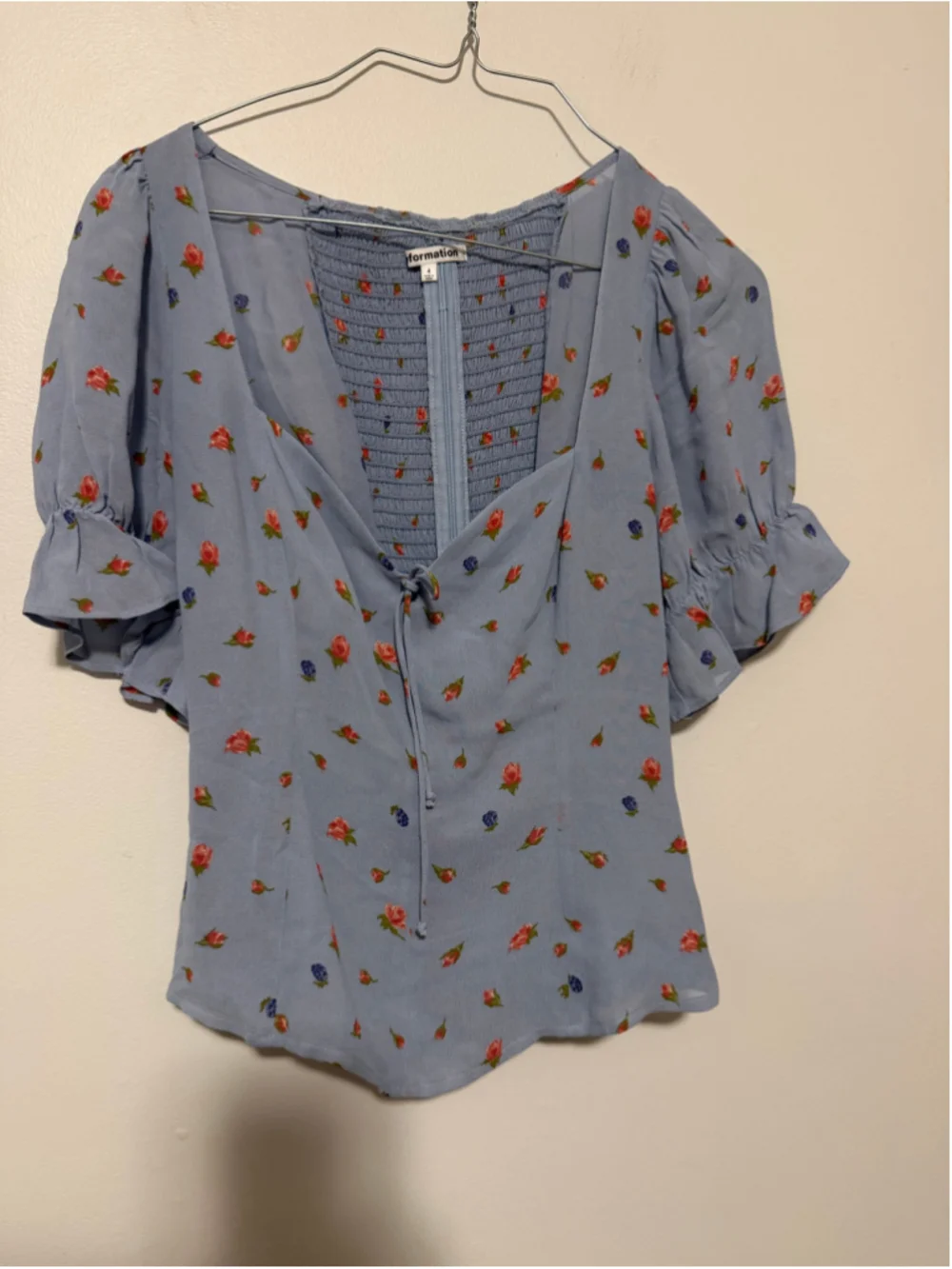 Women's Reformation Floral Blouse Size 4 Blue Red